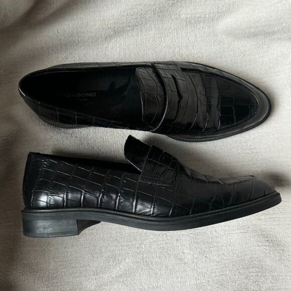 Vagabond Frances Croc Embossed Leather Black Loafers - Size 38 - Picture 6 of 7